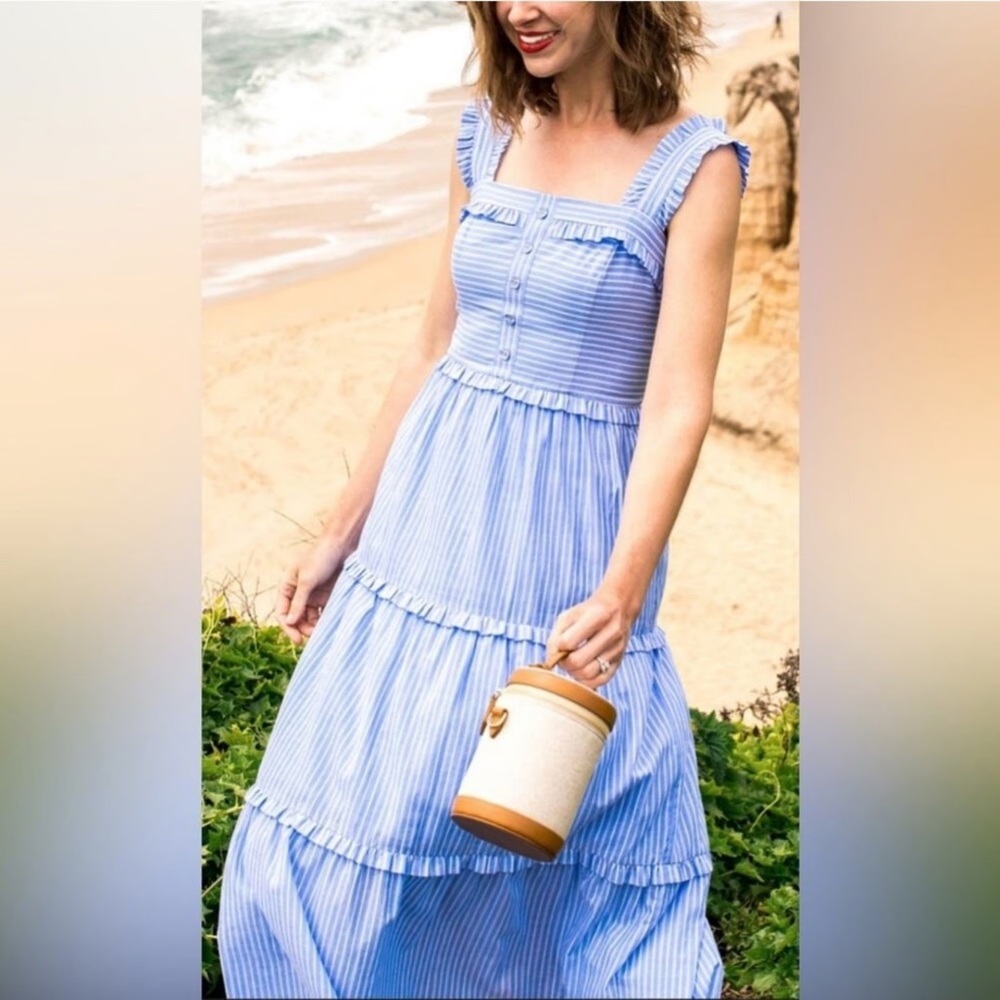 Anthropologie Gal Meets Glam Courtney Light Blue Striped Maxi Dress